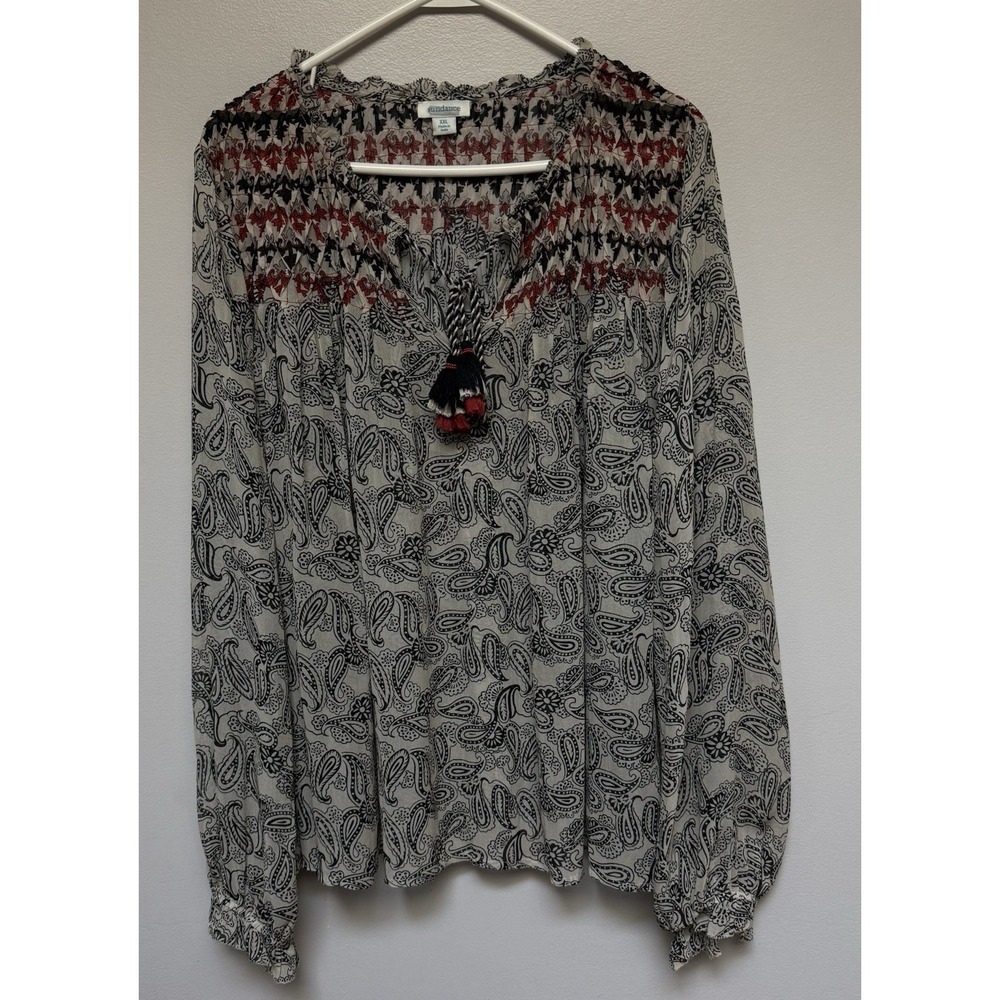 SUNDANCE Womens Shear Crepe V Neck Top XXL Boho Peasant